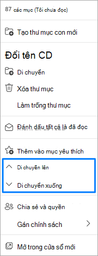 Ảnh chụp màn hình tùy chọn di chuyển thư mục