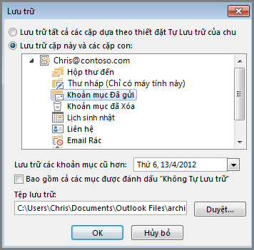 Hộp thoại Lưu trữ