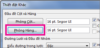 Bấm Phông Hàng rồi thực hiện các lựa chọn bạn muốn.