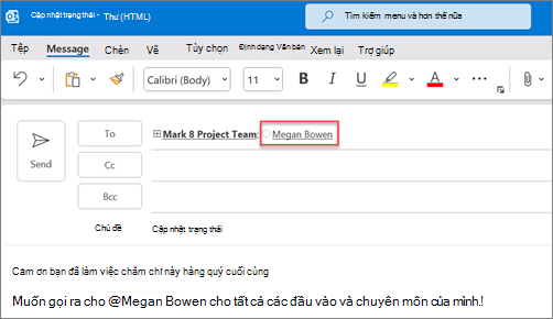 Tên đầy đủ và email của những người được đề cập sẽ được hiển thị theo mặc định