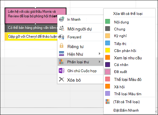 Bạn có thể bấm chuột phải vào một cuộc hẹn và gán một thể loại.