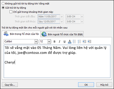Nhập thư trả lời tự động của bạn