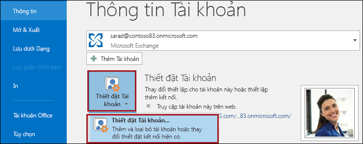 Thiết đặt tài khoản trong Outlook