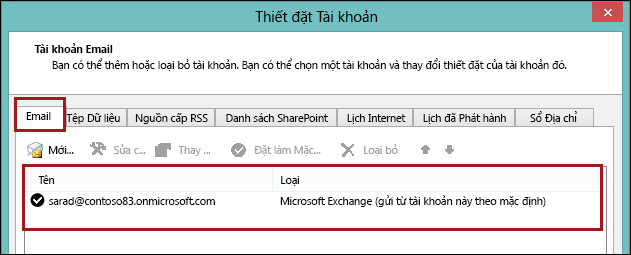 Loại tài khoản trong Outlook