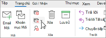 Mũi tên xuống Dọn dẹp hội thoại được chọn trên dải băng Cổ điển