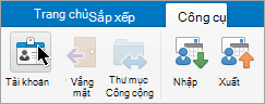 Hiển thị nút Tài khoản trên menu Công cụ