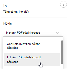 Ảnh chụp màn hình hiển thị vùng chọn In thành PDF của Microsoft