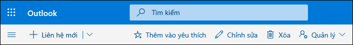 Ảnh chụp màn hình hiển thị các tùy chọn sẵn có trên thanh lệnh Mọi người, bao gồm Liên hệ mới, Chỉnh sửa, Xóa, Thêm vào yêu thích và Quản lý.
