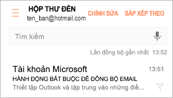 Mở email có nội dung Cần hành động