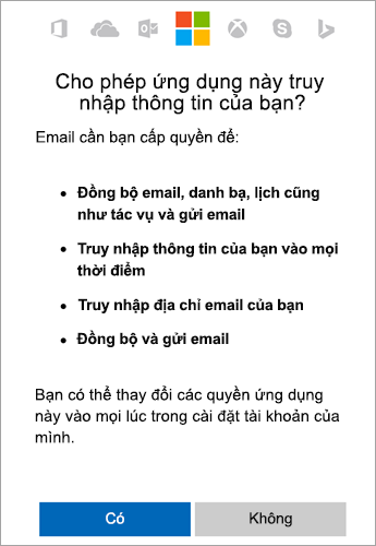 Nhấn Có để chấp nhận các quyền