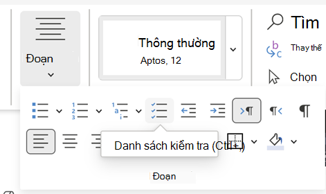 Chèn Danh sách kiểm tra Word