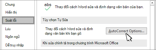Nút tùy chọn Tự sửa trên hộp thoại Kiểm lỗi