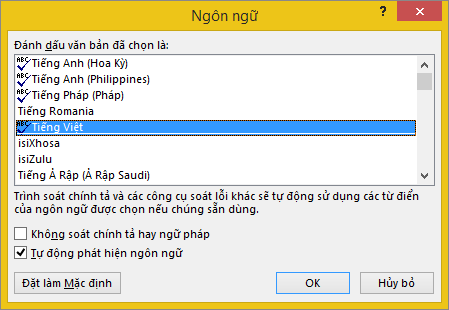 Hộp thoại Ngôn ngữ