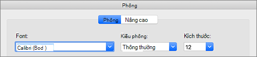Lựa chọn phông chữ trong hộp thoại