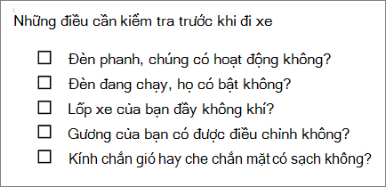 Ví dụ về danh sách dấu đầu dòng có các hộp.
