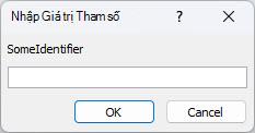 Hiển thị ví dụ về hộp thoại Nhập Giá trị Tham số không mong muốn trong Access, với mã định danh có nhãn SomeIdentifier, một trường để nhập giá trị và các nút OK và Hủy bỏ.