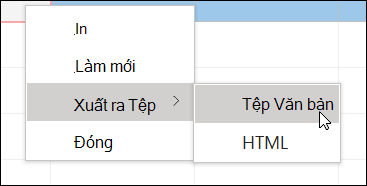 Ảnh chụp màn hình menu lối tắt với menu con
