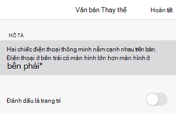 Hộp thoại Văn bản thay thế trong PowerPoint for iOS.