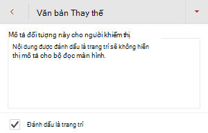 Hộp thoại Văn bản thay thế hiển thị hộp kiểm Đánh dấu là trang trí được chọn PowerPoint for Android.