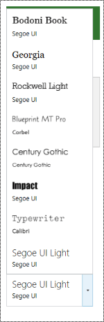 Menu thả xuống phông chữ cho thiết kế site trong Project Online.