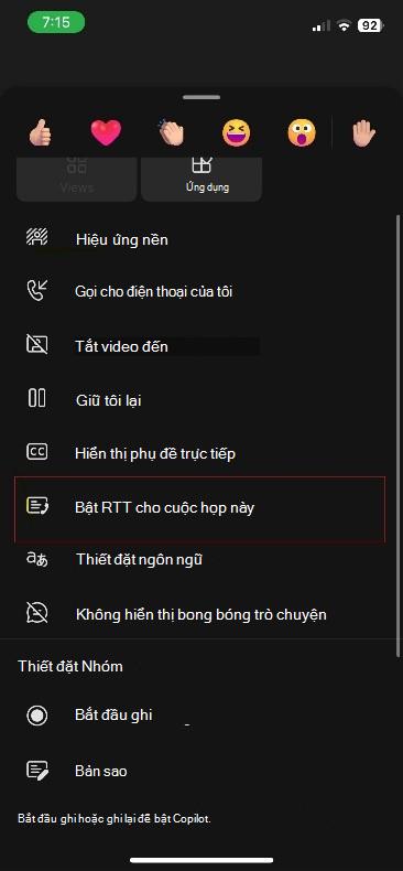 Các hành động khác dành cho cuộc họp Teams trên iOS.