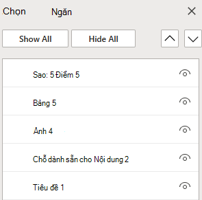 Ngăn Chọn để sắp xếp các đối tượng trong một trang chiếu PowerPoint cho web.