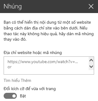 Ảnh chụp màn hình của hộp thoại mã Nhúng trong SharePoint.