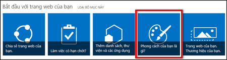 Trang mới được tạo trong SharePoint Online, hiển thị lát xếp có thể bấm được để tùy chỉnh thêm trang