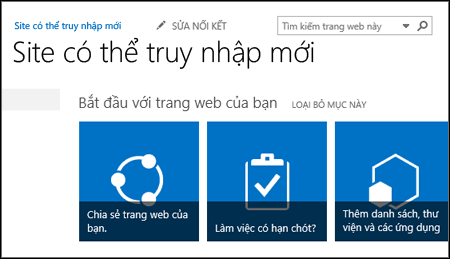 Ảnh chụp màn hình của trang SharePoint mới hiển thị các lát xếp được sử dụng để tùy chỉnh trang