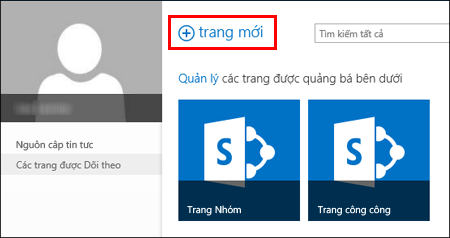 Nistes trang trong SharePoint Online, hiển thị nút Trang Mới