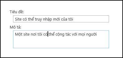 Hộp thoại tiêu đề trang mới trong SharePoint Online