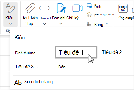 Menu Kiểu trong Outlook trên web.