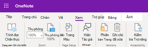 Các điều khiển Thu phóng trong ứng OneNote cho web động.