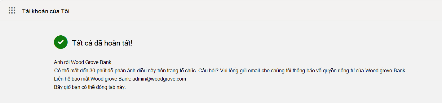 Ảnh chụp màn hình hiển thị màn hình Xác nhận Bên trái Tổ chức.