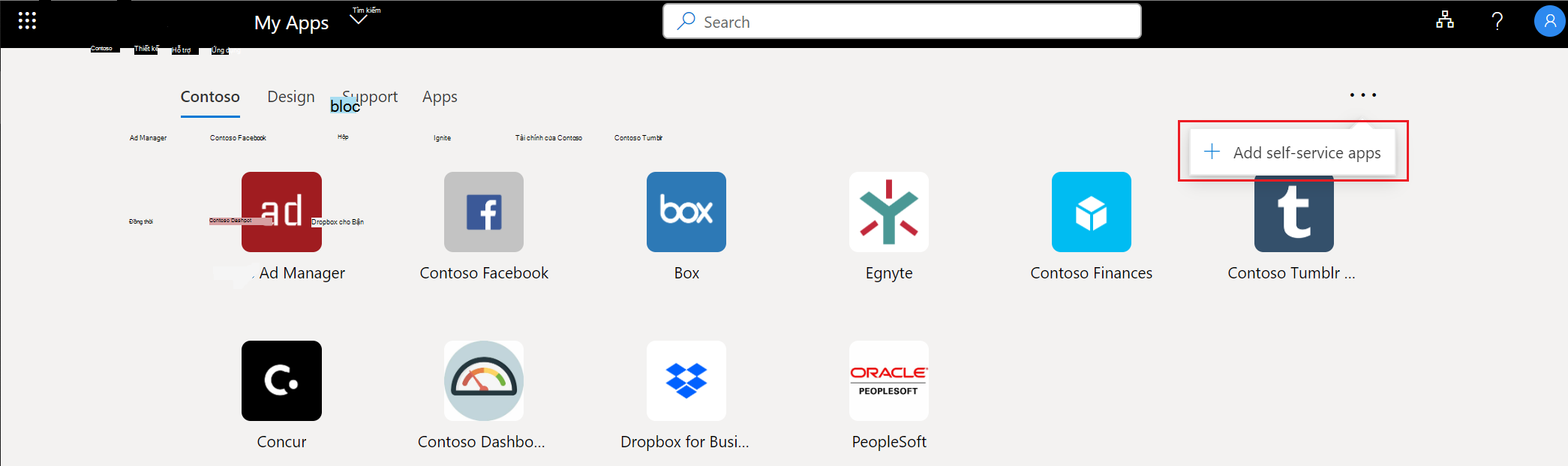 Trang Thêm ứng dụng, trong cổng thông tin Ứng dụng của tôi tại myapplications.microsoft.com
