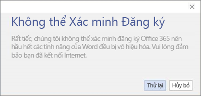 Ảnh chụp màn hình thông báo lỗi Không thể Xác minh Đăng ký Tại