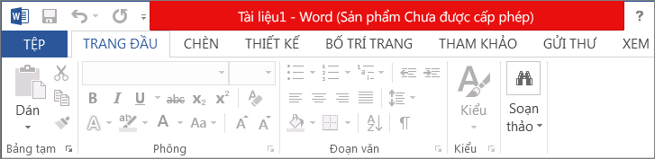 Hiển thị Sản phẩm Chưa được cấp phép trong thanh tiêu đề màu đỏ, giao diện bị vô hiệu hóa và biểu ngữ thông báo