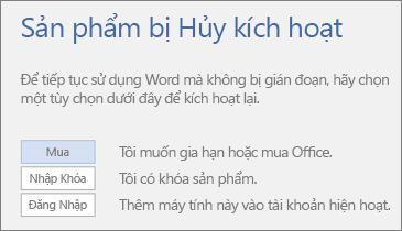Ảnh chụp màn hình hiển thị thông báo lỗi Sản phẩm bị Hủy kích hoạt Tại