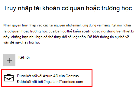 Truy nhập màn hình cơ quan hoặc trường học bằng tài khoản Contoso được kết nối