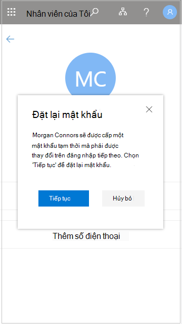 Đặt lại mật khẩu người dùng trong Nhân viên của Tôi