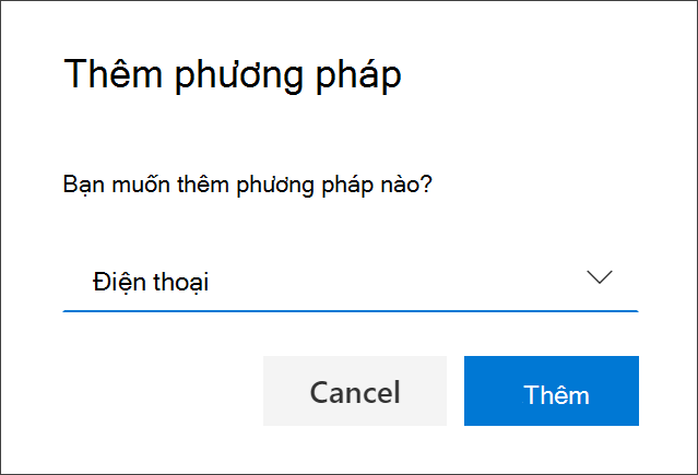 Hộp Thêm phương pháp, với Điện thoại được chọn