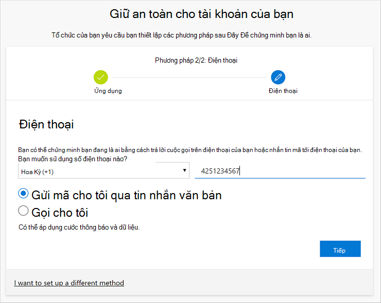 Bắt đầu thiết lập số điện thoại của bạn cho nhắn tin văn bản