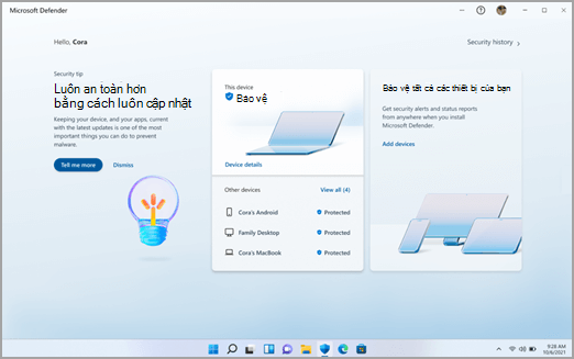 Bảng điều khiển Microsoft Defender trên Windows