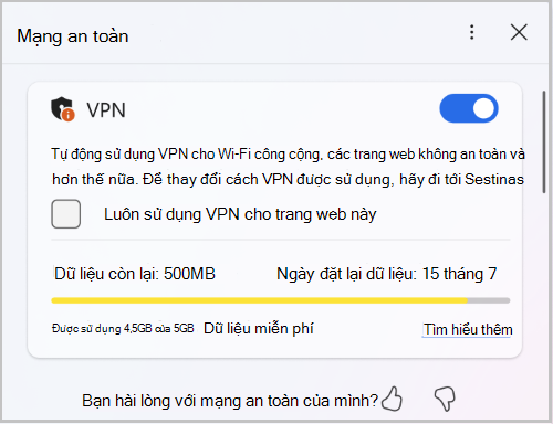 Ảnh chụp màn hình giới hạn dữ liệu mạng bảo mật của Edge
