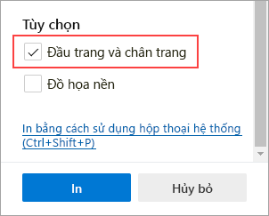 Chọn Đầu trang và chân trang