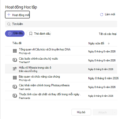 Ảnh chụp màn hình đính kèm một hoạt động học tập.