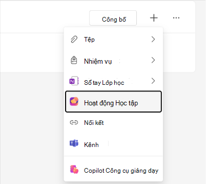 Ảnh chụp màn hình tùy chọn Hoạt động Học tập Classwork menu mô-đun.