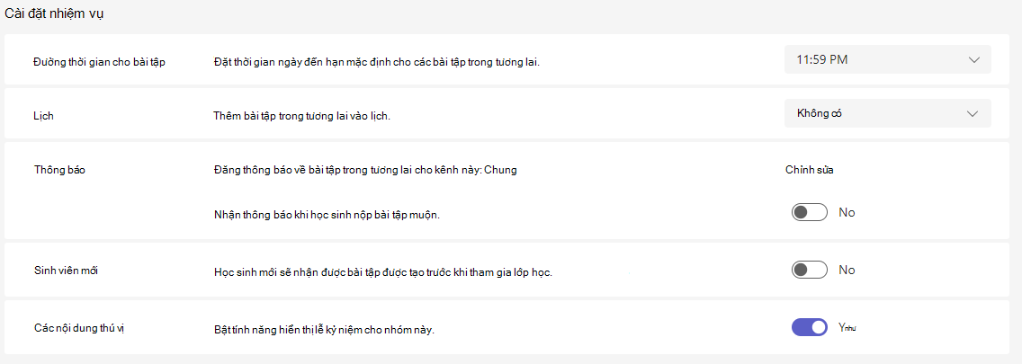 Ảnh chụp màn hình cài đặt bài tập.