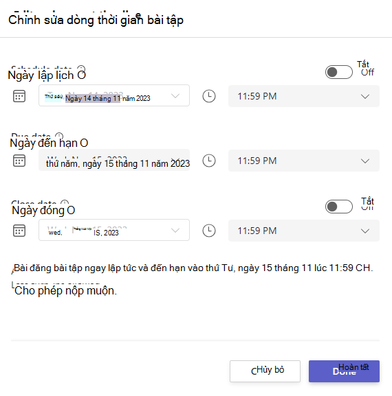 Ảnh chụp màn hình dòng thời gian chỉnh sửa bài tập.