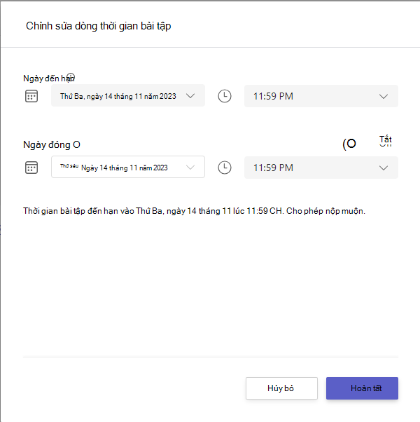 chỉnh sửa đường thời gian của bài tập